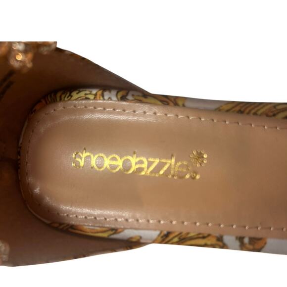 Gold and White Platform Wedge Shoe Dazzle Embellished Ankle Straps Size 8.5 - Picture 7 of 10